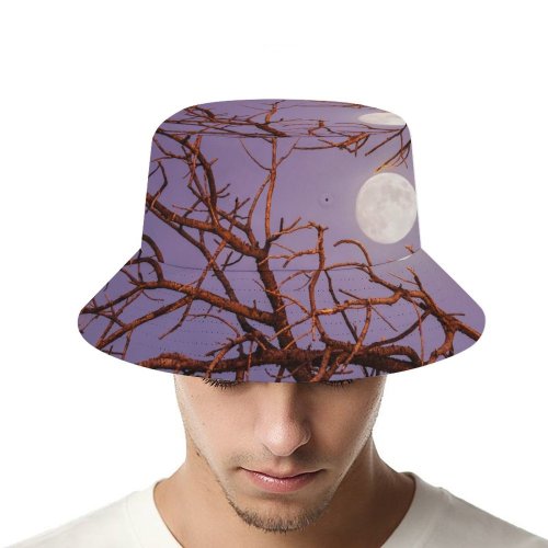 yanfind Adult Fisherman's Hat Robbie Shade Twilight Moon Night Tree Branches Sky Fishing Fisherman Cap Travel Beach Sun protection