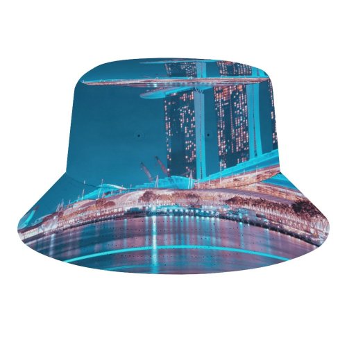yanfind Adult Fisherman's Hat Pang Yuhao Marina Bay Sands Singapore Hour Night Lights Waterfront Reflection Modern Fishing Fisherman Cap Travel Beach Sun protection