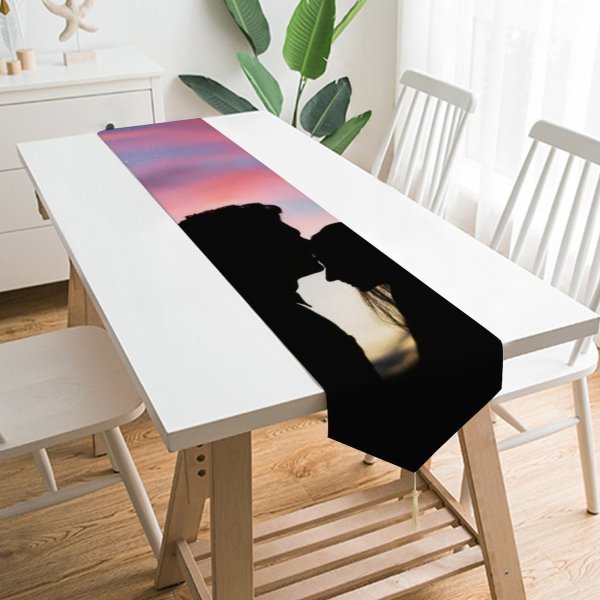 Yanfind Table Runner Backlit Together Romance Affection Romantic Love Intimacy Sweethearts Togetherness Couple Dawn Silhouette Everyday Dining Wedding Party Holiday Home Decor