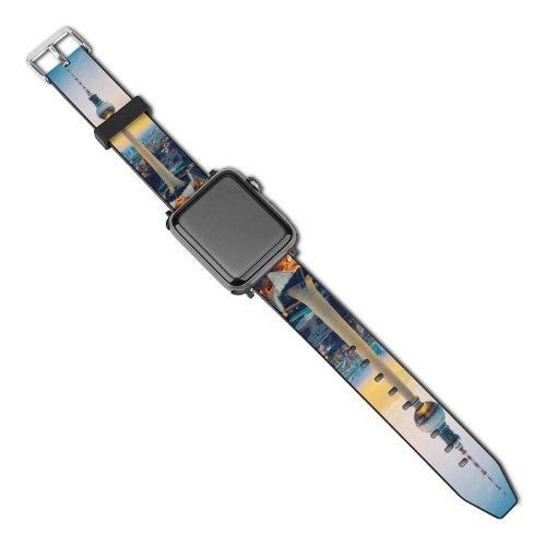yanfind Watch Strap for Apple Watch Nicolas Kamp Berlin   Berliner Fernsehturm Landmark Sunset Cityscape City Lights Compatible with iWatch Series 5 4 3 2 1