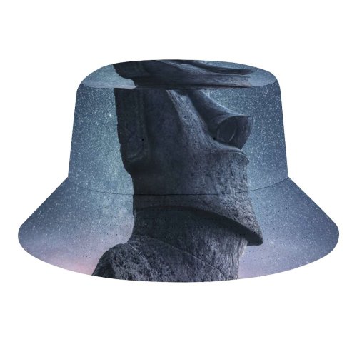 yanfind Adult Fisherman's Hat Grafixart Moai Statue Easter Island Ancient Architecture Starry Sky Sunset Dawn Heritage Fishing Fisherman Cap Travel Beach Sun protection
