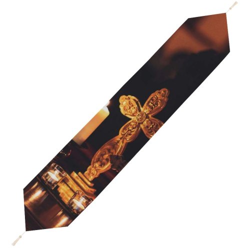 Yanfind Table Runner Blur Focus Dark Candles Lighted Religion Celebration Illuminated Depth Evening Field Light Everyday Dining Wedding Party Holiday Home Decor