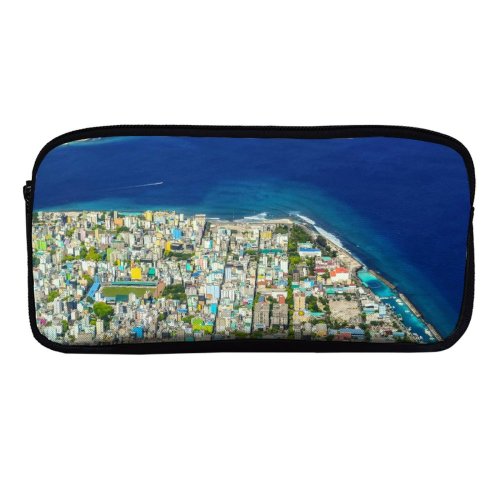 yanfind Pencil Case YHO Boats Coast City Cityscape Archipelago Landscape Daytime Buildings Beach Sight Watercrafts Dock Zipper Pens Pouch Bag for Student Office School