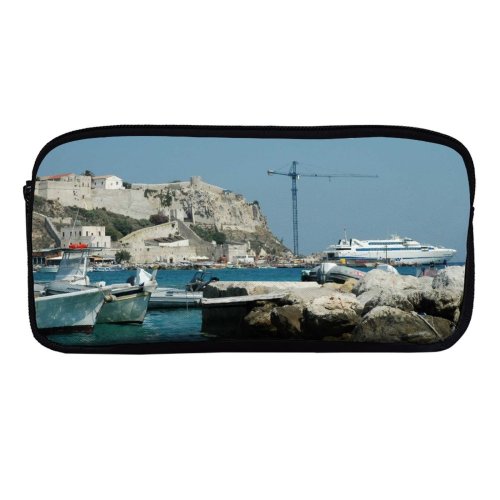 yanfind Pencil Case YHO Marina Coast Harbor Mare Isola Sea Faro Vehicle Vacation Boat Yacht Port Zipper Pens Pouch Bag for Student Office School