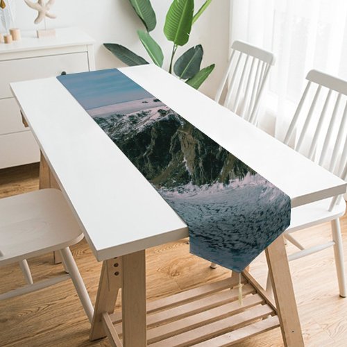 Yanfind Table Runner Drone Glacier Range Lake Mountain Snow Baikal Irkutsk Winter Ice Everyday Dining Wedding Party Holiday Home Decor