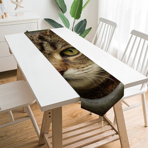 Yanfind Table Runner Funny Curiosity Outdoors Cute Little Young Eye Portrait Staring Kitten Whisker Fur Everyday Dining Wedding Party Holiday Home Decor
