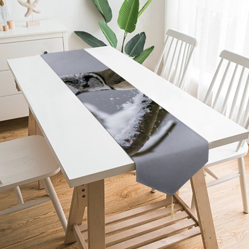Yanfind Table Runner Blur Frozen Tree Winter Forest Branch Wild Birdwatching Daylight Lophophanes Avian December Everyday Dining Wedding Party Holiday Home Decor