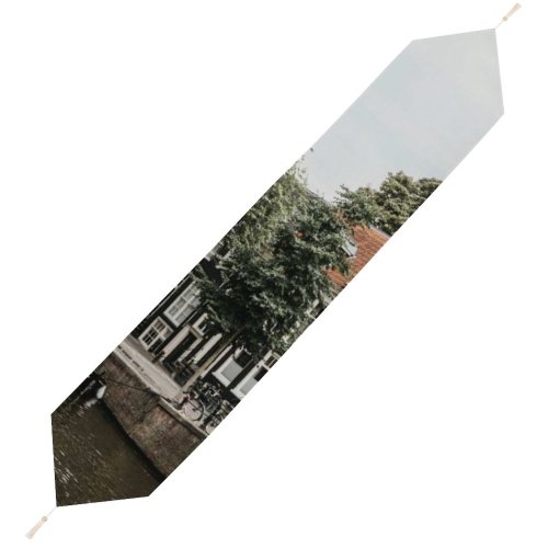 Yanfind Table Runner Boats Canal Daylight Daytime Bridge Buildings Building Boat Urban River Outdoors Architecture Everyday Dining Wedding Party Holiday Home Decor