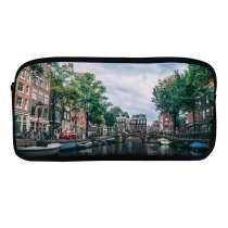 yanfind Pencil Case YHO Boats Amsterdam City Office Canal Clouds Parked  Buildings Watercrafts Urban River Zipper Pens Pouch Bag for Student Office School