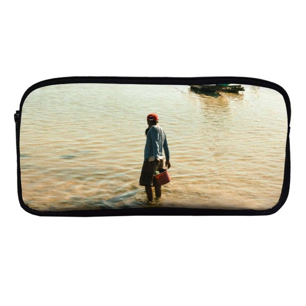 yanfind Pencil Case YHO Boats Bucket Daylight Leisure Beach Watercrafts Transportation Outdoors Seashore Fishing Shore Seawater Zipper Pens Pouch Bag for Student Office School