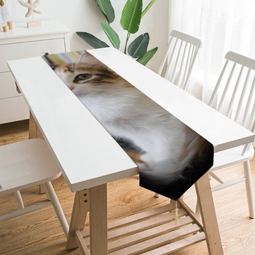 Yanfind Table Runner Funny Curiosity Sit Little Young Eye Kitten Whisker Downy Fur Portrait Everyday Dining Wedding Party Holiday Home Decor