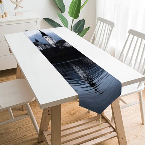 Yanfind Table Runner Blur Focus Winter City Landscape Mountains Travel Snow Church Tower Building River Everyday Dining Wedding Party Holiday Home Decor