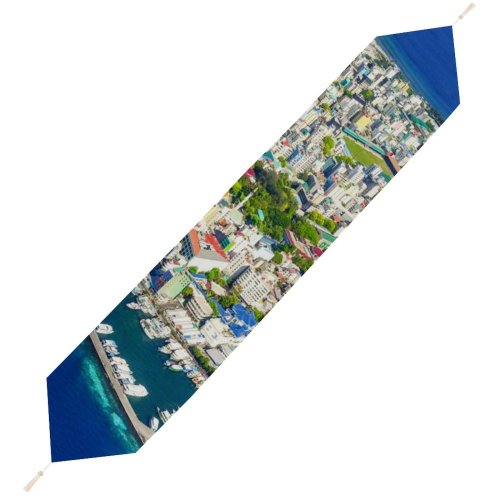 Yanfind Table Runner Boats Coast City Cityscape Clouds Landscape Daylight Daytime Island Watercrafts Transportation Outdoors Everyday Dining Wedding Party Holiday Home Decor