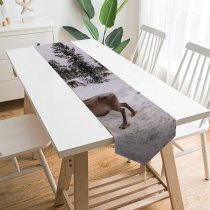 Yanfind Table Runner Frozen Daylight Freezing Deer Frost Coniferous Frosty Winter Outdoors Reindeer Scenic Woods Everyday Dining Wedding Party Holiday Home Decor