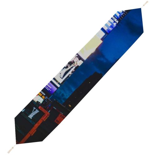 Yanfind Table Runner Billboard Street City Illuminated Lights Downtown Traffic Evening Buildings Broadway Urban Architecture Everyday Dining Wedding Party Holiday Home Decor