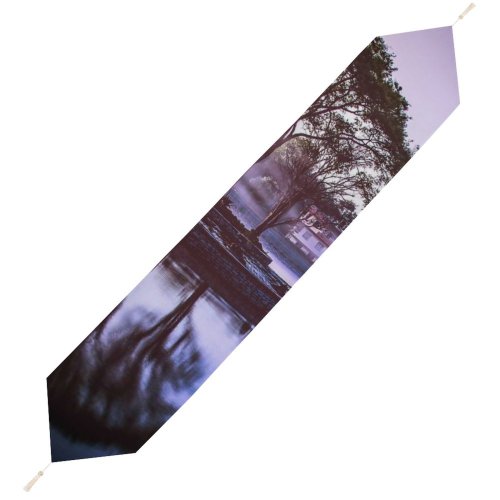 Yanfind Table Runner Backlit Tree Park Fog Underwater Nepal Sunset Landscape Evening Travel Boat River Everyday Dining Wedding Party Holiday Home Decor