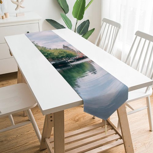 Yanfind Table Runner Boats Amsterdam River Tourism City Canal Iconic Buildings Architecture Town Everyday Dining Wedding Party Holiday Home Decor
