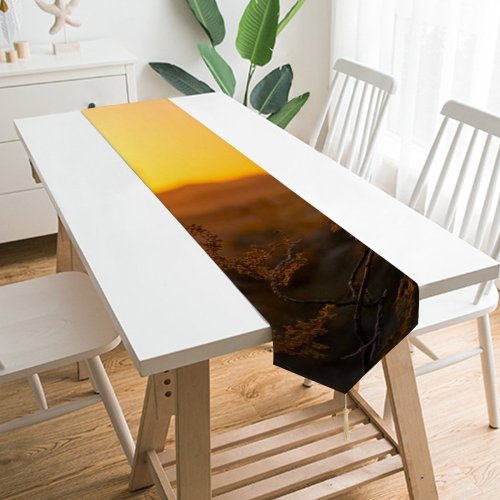 Yanfind Table Runner Backlit Golden Dry Sunlight Sunset Desert Landscape Mountains Field Sun Outdoors Hour Everyday Dining Wedding Party Holiday Home Decor