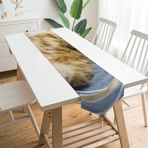 Yanfind Table Runner Rest Cute Sleep Sleeping Cat Little Adorable Kitten Pet Fur Whiskers Everyday Dining Wedding Party Holiday Home Decor