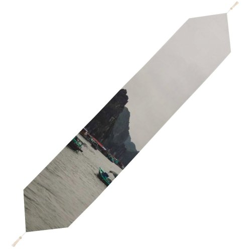Yanfind Table Runner Boats Bay Tourism Ha Port Archipelago Landscape Daylight Mountains Pier Travel Watercrafts Everyday Dining Wedding Party Holiday Home Decor