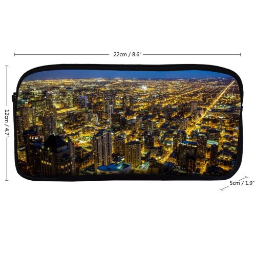 yanfind Pencil Case YHO Chicago Illinois City Night Cityscape Sky Night Lights Buildings Skyscrapers Zipper Pens Pouch Bag for Student Office School
