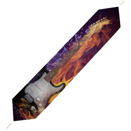 Yanfind Table Runner Comfreak Electric Guitar Instrument Dark Fire Purple Violet Everyday Dining Wedding Party Holiday Home Decor