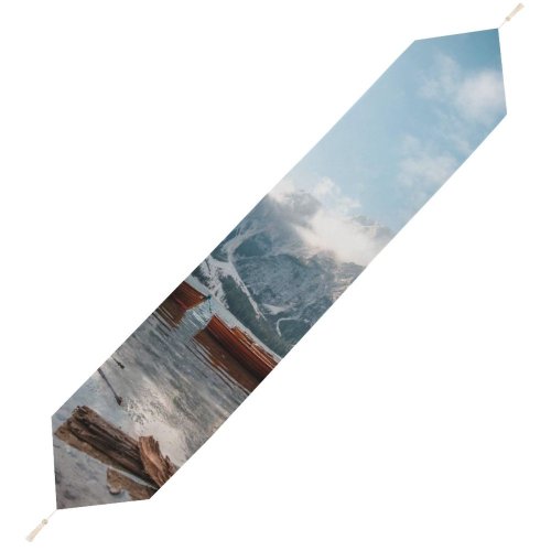 Yanfind Table Runner Boats Capped Frozen Scenery Clouds Icee Freeze Icy Mountains Daytime Cloudiness Snow Everyday Dining Wedding Party Holiday Home Decor