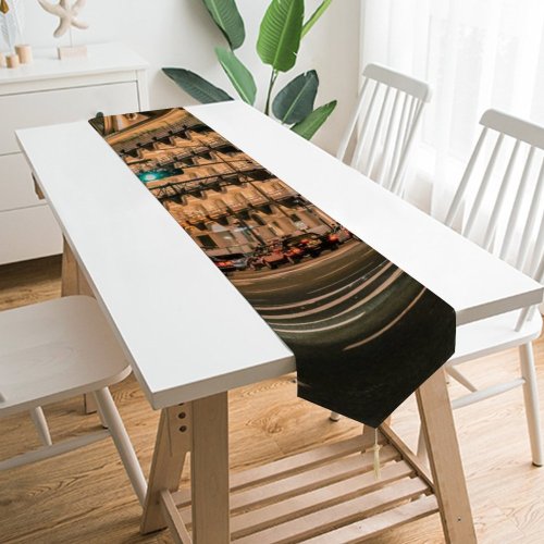 Yanfind Table Runner Billboard Street Tourism City Dark Design Time Pedestrian Illuminated Lights Downtown Intersection Everyday Dining Wedding Party Holiday Home Decor