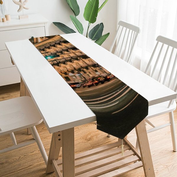 Yanfind Table Runner Billboard Street Tourism City Dark Design Time Pedestrian Illuminated Lights Downtown Intersection Everyday Dining Wedding Party Holiday Home Decor