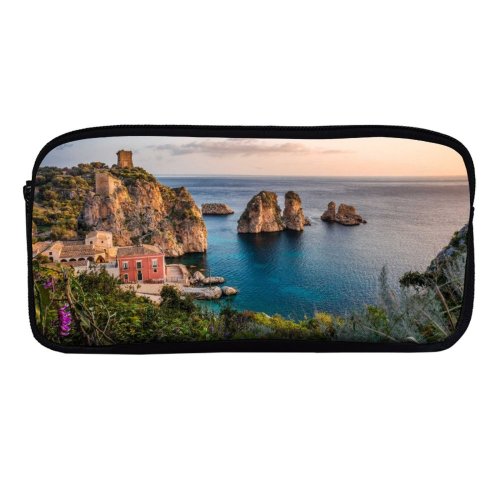 yanfind Pencil Case YHO Tonnara Di Scopello Historical Beach Seascape Ancient Rocks Italy Zipper Pens Pouch Bag for Student Office School