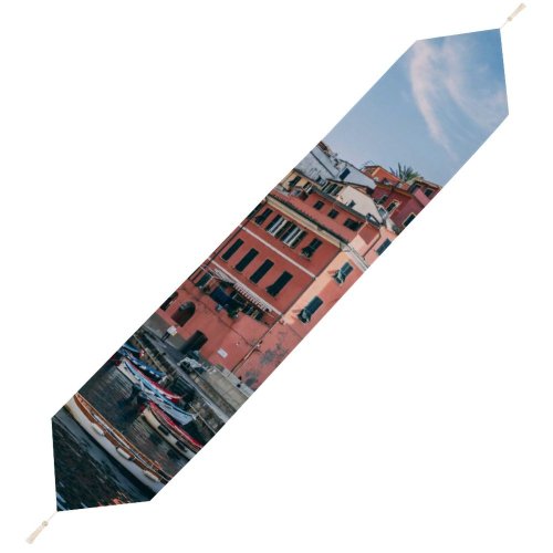 Yanfind Table Runner Boats Building River Architecture City Canal Docked Town Watercrafts Everyday Dining Wedding Party Holiday Home Decor