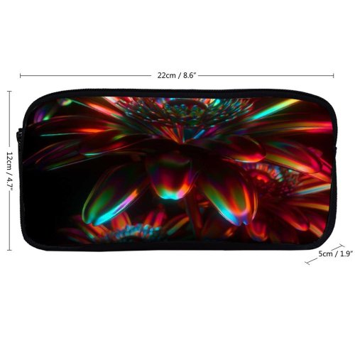 yanfind Pencil Case YHO Stu Ballinger Abstract Flowers Neon Flower CGI Cyberpunk Glowing Zipper Pens Pouch Bag for Student Office School
