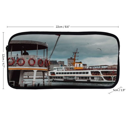 yanfind Pencil Case YHO Boats City Vacation Clouds Daylight Pier Travel Ferry Cruise Watercrafts Flag Transportation Zipper Pens Pouch Bag for Student Office School