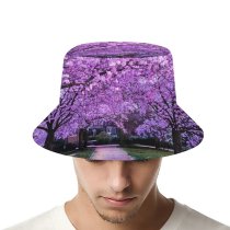 yanfind Adult Fisherman's Hat Cherry Blossom Trees Purple Flowers Pathway Park Floral Colorful Spring Beautiful Fishing Fisherman Cap Travel Beach Sun protection