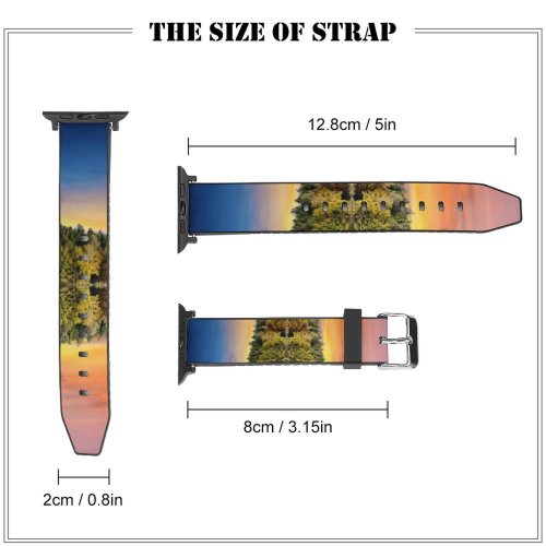 yanfind Watch Strap for Apple Watch Bruno Glätsch Forest Trees Sunset Sky Mirror Lake Reflection Landscape Scenery Afterglow Compatible with iWatch Series 5 4 3 2 1