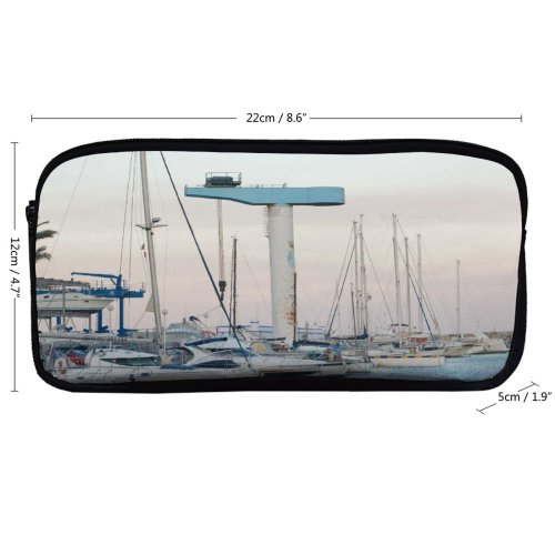 yanfind Pencil Case YHO Marina Watercraft Harbor Transportation Sailboat Boat Sky Vehicle Dock Boat Atmospheric Shiplift Zipper Pens Pouch Bag for Student Office School