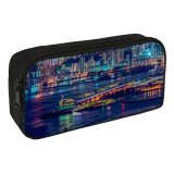 yanfind Pencil Case YHO Daniam Chou Hong Kong City Cityscape Nightlife Skyscrapers Waterfront Reflections River Nighttime Zipper Pens Pouch Bag for Student Office School