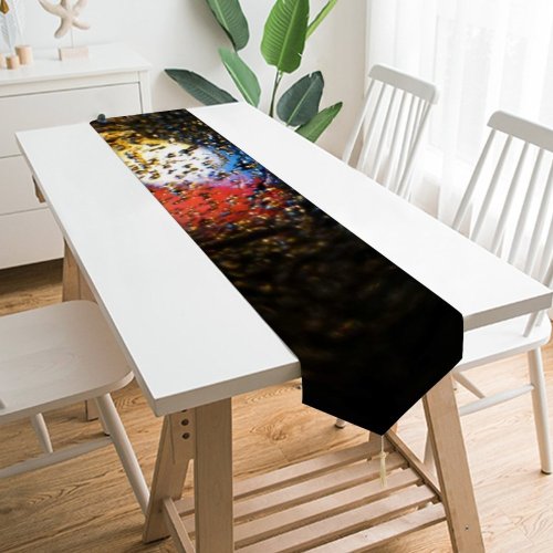 Yanfind Table Runner Blur Focus Dark Design Shining Lights Colorful Waterdrops Drop Luminescence Abstract Round Everyday Dining Wedding Party Holiday Home Decor