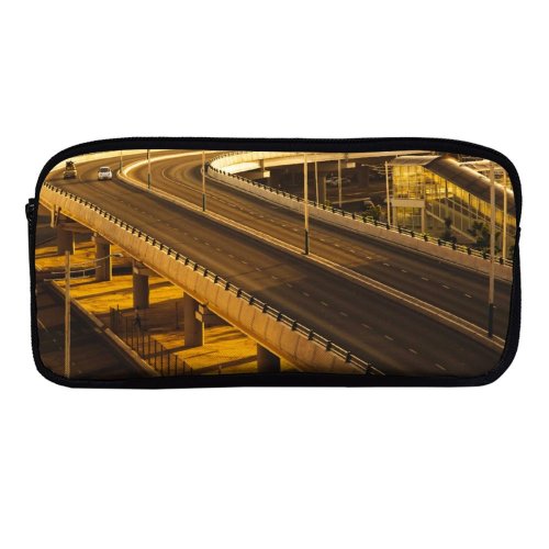 yanfind Pencil Case YHO Images Train Aerial Quiet Empty Overpass Free Aircraft Дороги Road Pictures Street Zipper Pens Pouch Bag for Student Office School