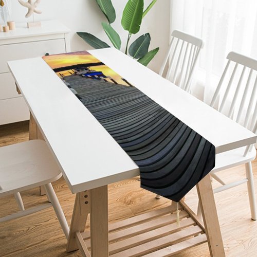 Yanfind Table Runner Beautiful Sunset Landscape Daylight Transport Pier Travel Light Moment Sunrise Boat Transportation Everyday Dining Wedding Party Holiday Home Decor