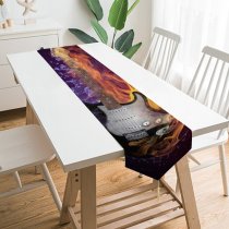 Yanfind Table Runner Comfreak Electric Guitar Instrument Dark Fire Purple Violet Everyday Dining Wedding Party Holiday Home Decor