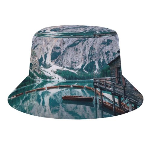 yanfind Adult Fisherman's Hat Samuele Errico Piccarini Lake Braies Italy Wooden Boats Mountains Glacier Snow Reflection Fishing Fisherman Cap Travel Beach Sun protection