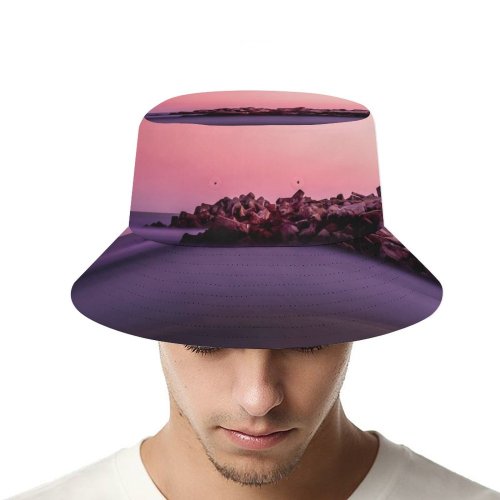 yanfind Adult Fisherman's Hat Everaldo Coelho Lighthouse Hour Beacon Purple Sky Rocks Seashore Sunset Fishing Fisherman Cap Travel Beach Sun protection