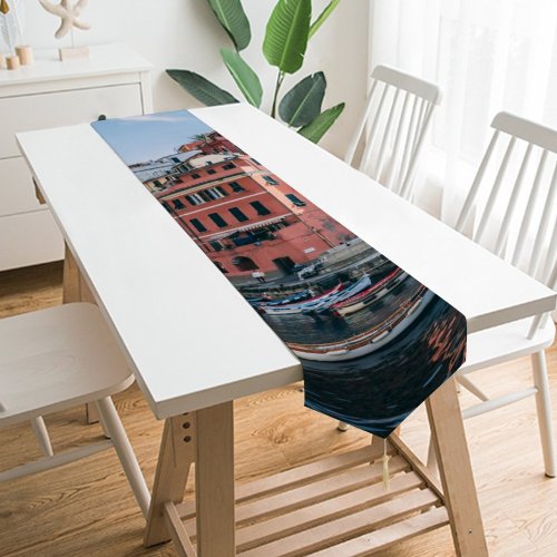 Yanfind Table Runner Boats Building River Architecture City Canal Docked Town Watercrafts Everyday Dining Wedding Party Holiday Home Decor