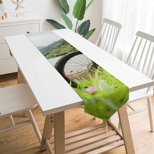 Yanfind Table Runner Bike Blur Focus Vegetation Scenery Biker Sports Depth Parked Wheels Grass Adventure Everyday Dining Wedding Party Holiday Home Decor