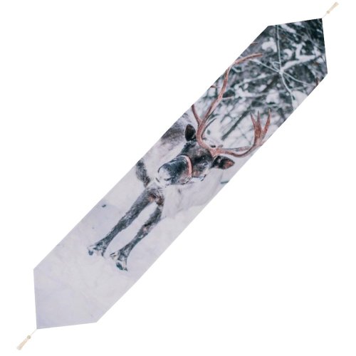 Yanfind Table Runner Wood Winter Frosty Frozen Snowstorm Deer Sledge Season Lapland Tree Ice Frost Everyday Dining Wedding Party Holiday Home Decor