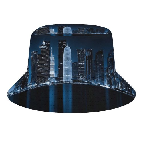 yanfind Adult Fisherman's Hat GoMustang Black Dark Doha Qatar Night Cityscape City Lights Reflections Dark Fishing Fisherman Cap Travel Beach Sun protection
