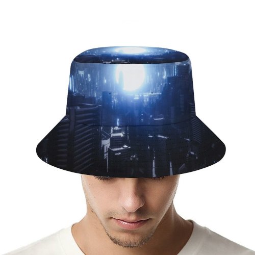 yanfind Adult Fisherman's Hat SciFi Futuristic City Energy Moon Dark Power Fishing Fisherman Cap Travel Beach Sun protection
