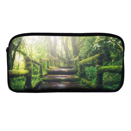 yanfind Pencil Case YHO Sasin Tipchai Rainforest Wooden  Daylight Footpath Forest Zipper Pens Pouch Bag for Student Office School