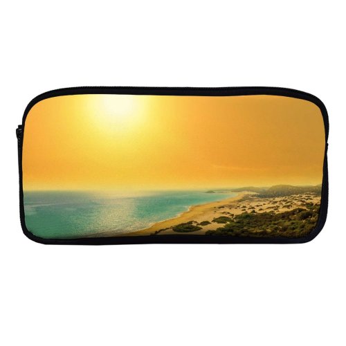 yanfind Pencil Case YHO Talip ÇETİN Golden Sand Beach Cyprus Coastal Seascape Sunset Seashore Zipper Pens Pouch Bag for Student Office School